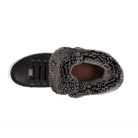 Women's UGG Black Leather Gray Shearling High Top Sneakers Size 7 - Picture 3 of 14